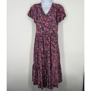 J.Crew Floral Midi Dress 6 Cottagecore Boho Tiered Skirt Flutter Sleeve